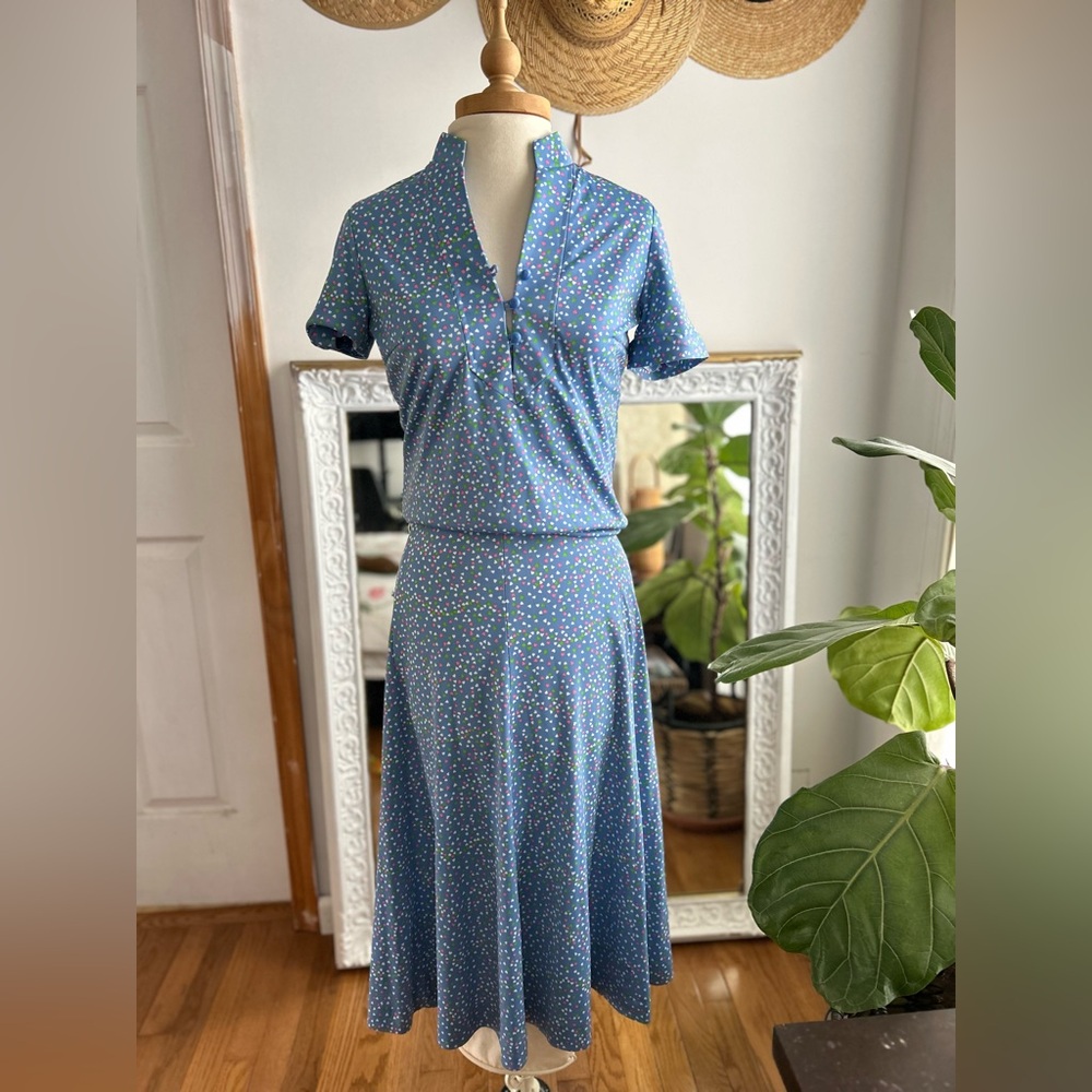 True Vintage top and matching skirt set Blue Polka Dot